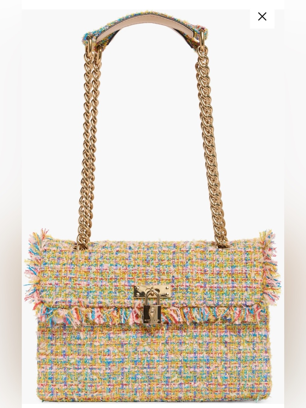 Kurt Geiger NWT Tweed Fringe Shoulder Bag with Gold Chain